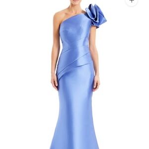 Chic One-Shoulder Satin Dress in Blue by Alexander by Daymor